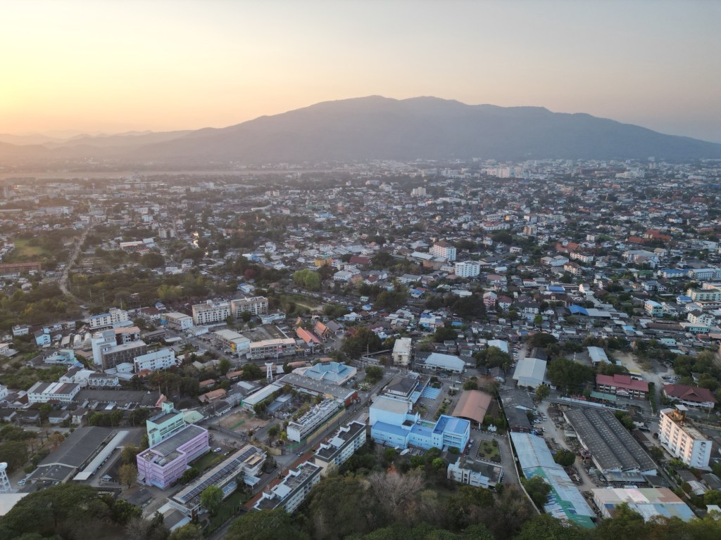 Chiang Mai city view with mountains in northern Thailand after arriving from Bangkok