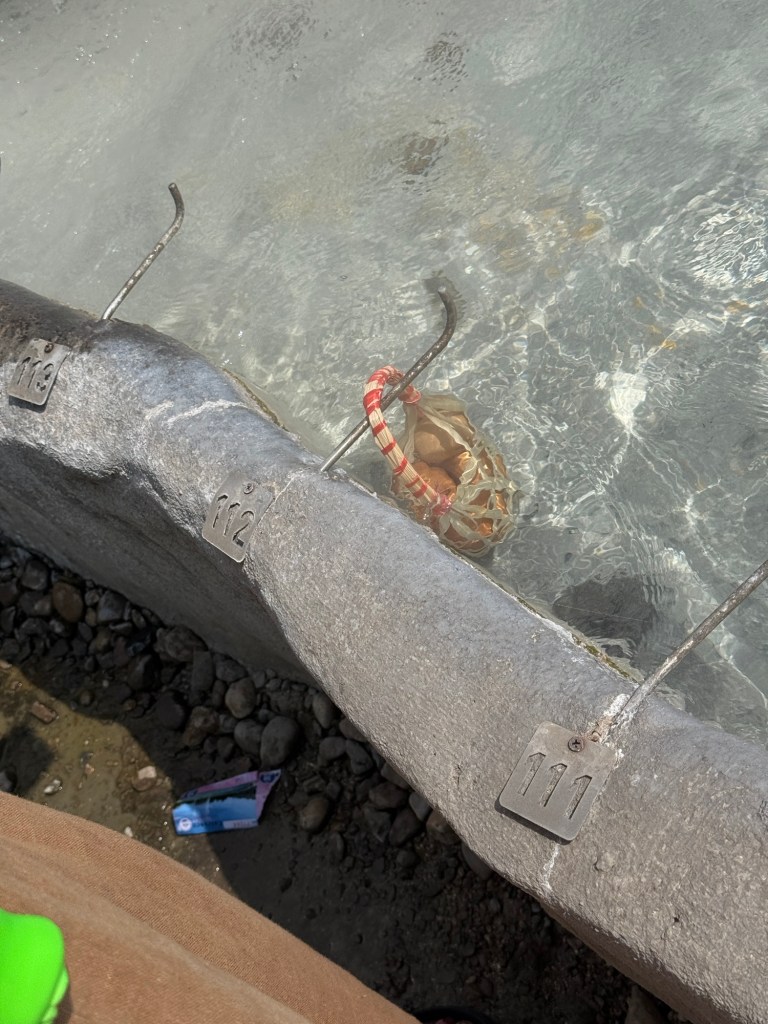 Eggs cooking in geothermal water at San Kamphaeng Hot Springs near Chiang Mai Thailand.