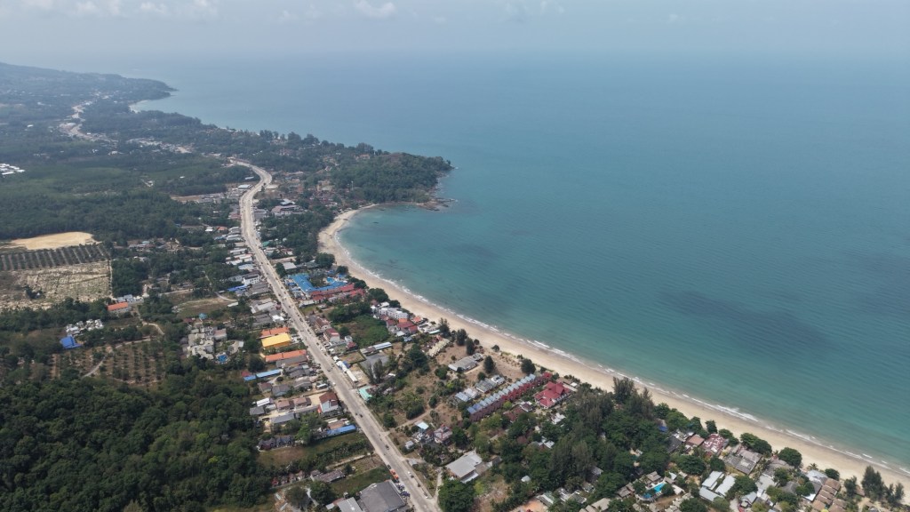 Aerial view of the coastline and beaches of Koh Lanta, Thailand during a month of slow family travel.